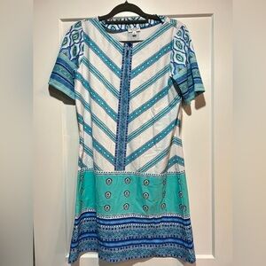Cabana Life White, Turquoise & Navy Midi Dress